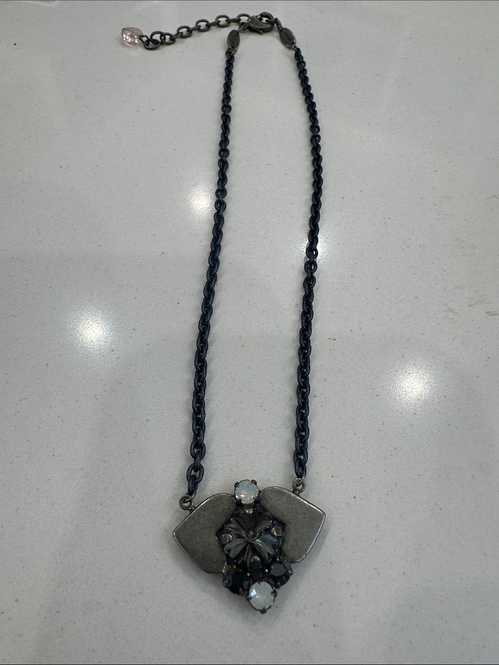 Sabika Black and Silver Cluster Pendant Necklace